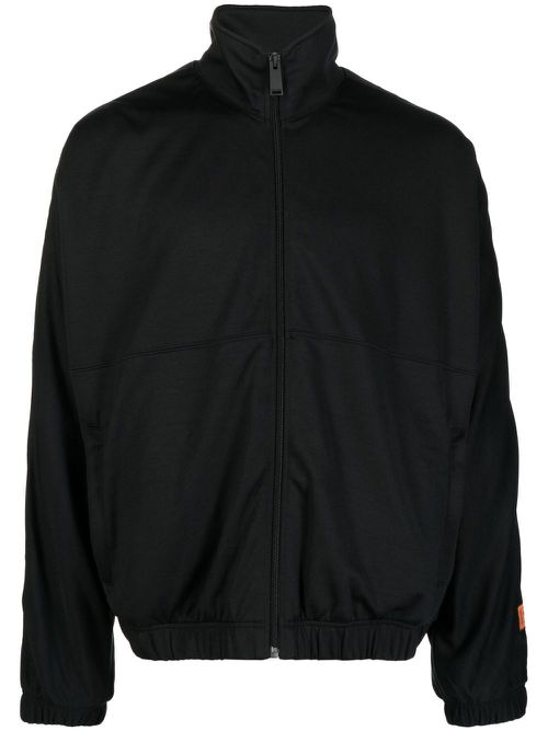 Logo-print strap zip-up jacket - Black