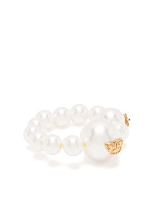 Star-motif beaded ring - White