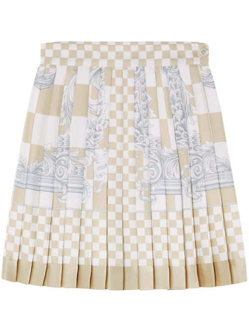 Barocco checkerboard-print silk miniskirt - Neutrals