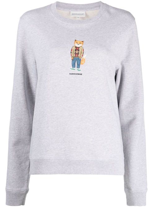 Fox-print cotton sweatshirt - Grey