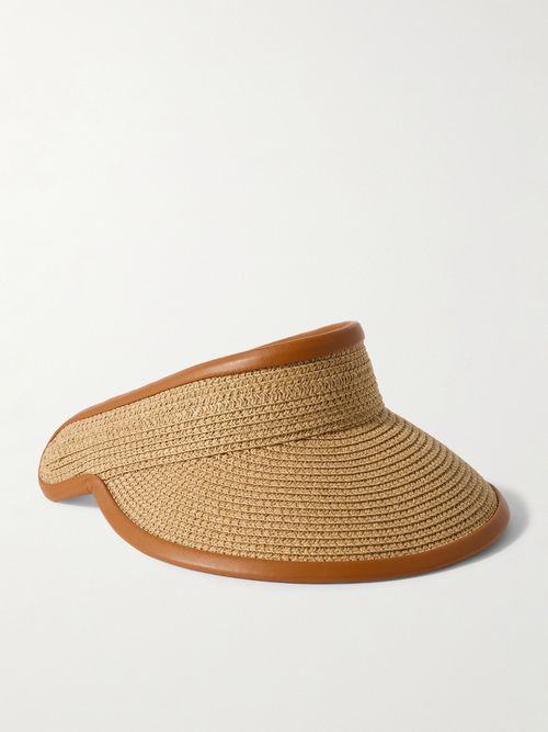 Mogador Embellished Leather-trimmed Raffia Visor - Brown