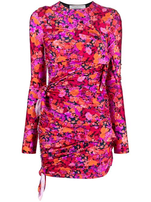 Floral-print ruched minidress - Orange