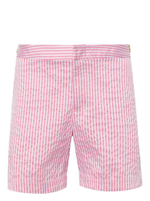 Bulldog striped-jacquard swim shorts - White