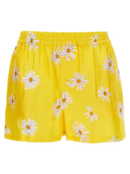 Daisy-Print Silk Bermuda Shorts — Yellow
