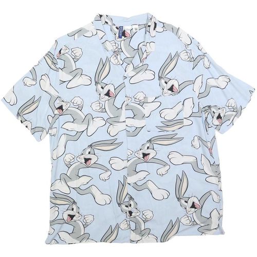 H&M Mens Blue Bugs Bunny Cartoon Print Shirt XL Fun Casual Summer Top
