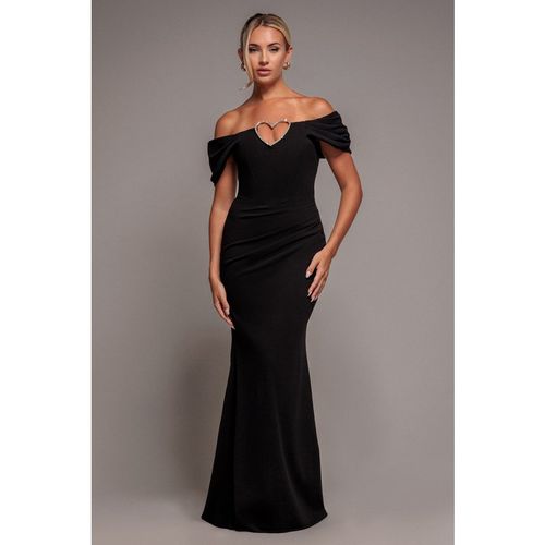 Goddiva Diamante Heart Trim Evening Maxi Dress - Black