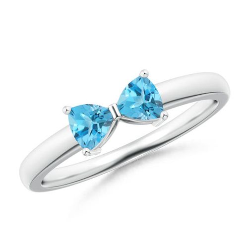 Angara 0.58 Carat Two Stone Trillion Swiss Blue Topaz Bow Tie Ring in Platinum