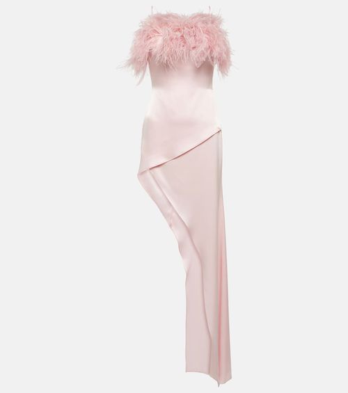 Feather-trimmed asymmetric dress