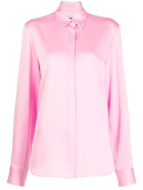 Satin-finish button-down shirt - Pink