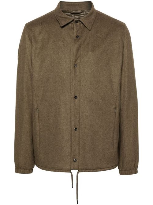 Cashmere-Silk Padded Shirt Jacket — Khaki