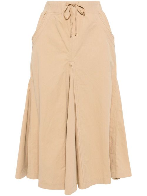Pleated high-waisted cotton skirt - Brown