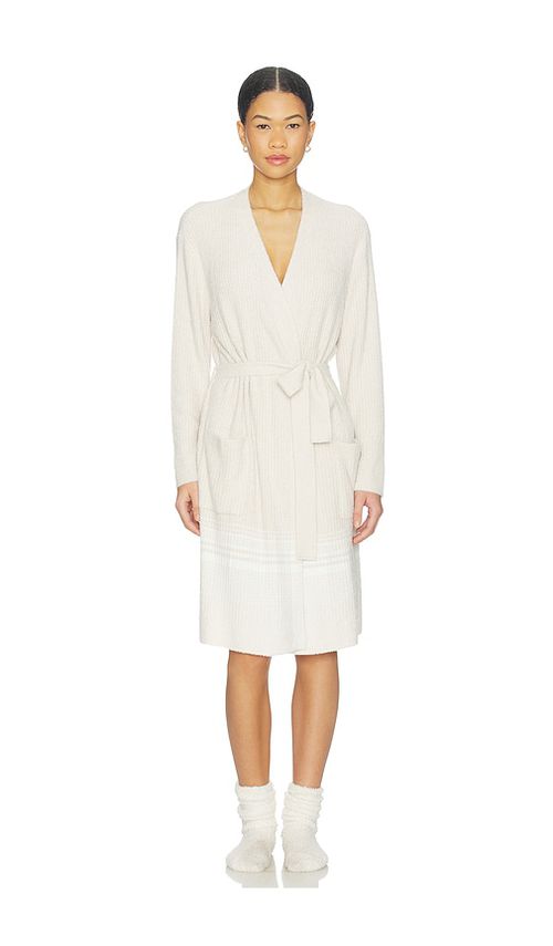 Barefoot Dreams Variegated Stripe Ribbed Robe in Beige. - L/XL also in