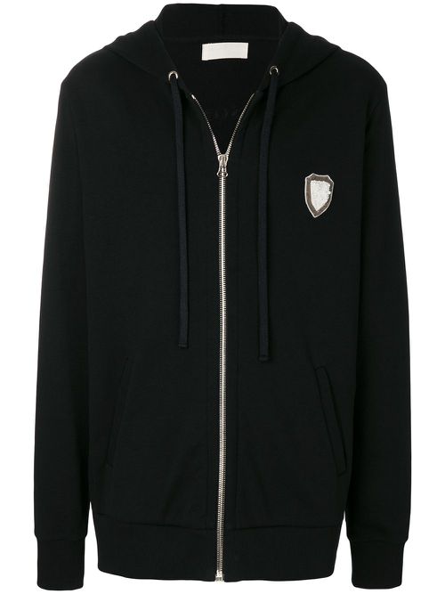 Long embroidered hoodie - Black
