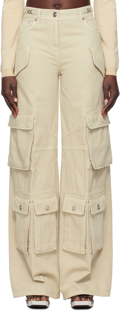 Versace Beige Medusa Denim Cargo Pants