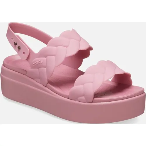 Crocs Women's Brooklyn Woven Womens Low Wedge Sandals - Pink