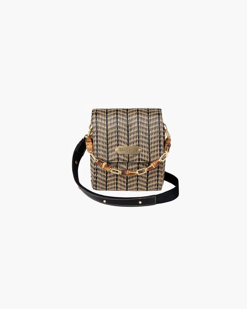 Portofino Raffia Straw Flap Pouch with Leather Trim for Women
