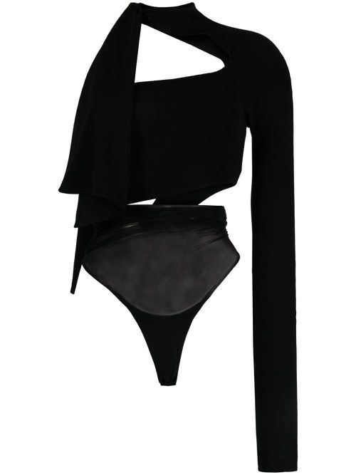 Cut-out one-shoulder bodysuit - Black