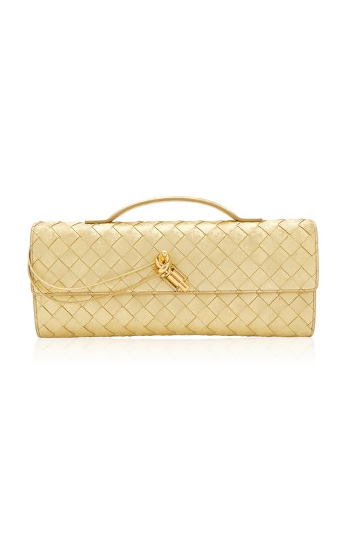Andiamo Intrecciato Lamina Satin Clutch Bag - Moda Operandi