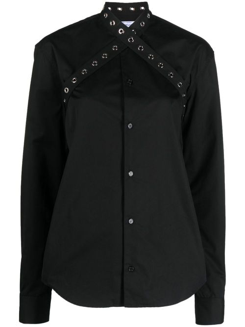 Eyelet-strap cotton shirt - Black