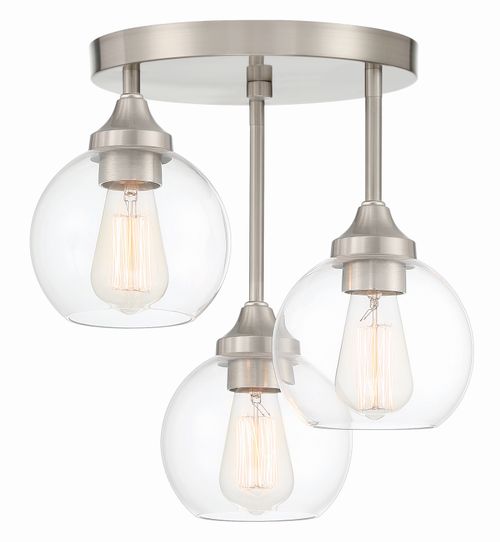 Brushed Polished Nickel Three Light Semi Flush Mount from the Glenda Collection