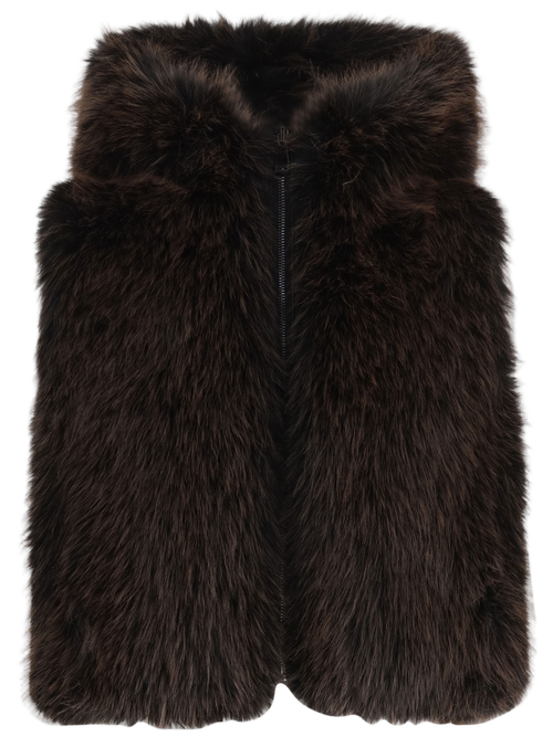 Dark Brown Hooded Faux Fur Vest