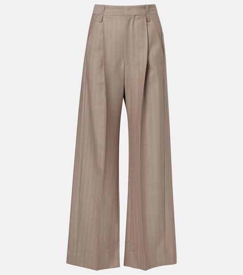 Herringbone virgin wool pleated pants