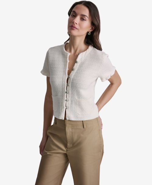 Women's Tweed Short-Sleeve Cropped Cardigan - White