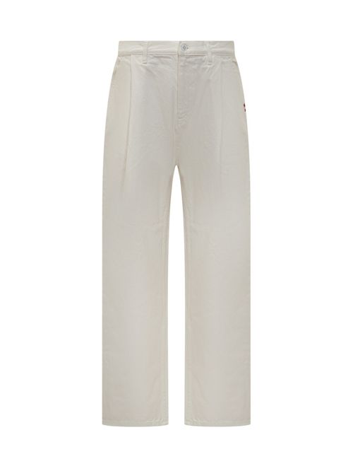 White Straight Flat Front Pants