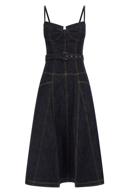 'Indigo Denim Flared Midi' Dress