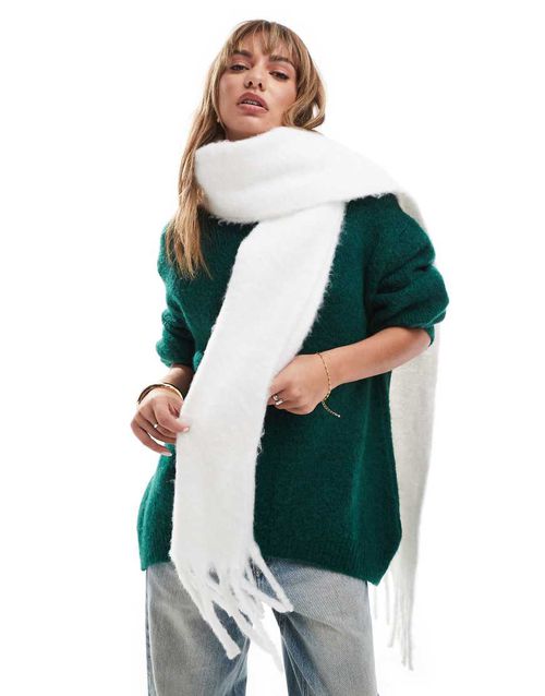 ASOS DESIGN fluffy tassel scarf in winter white