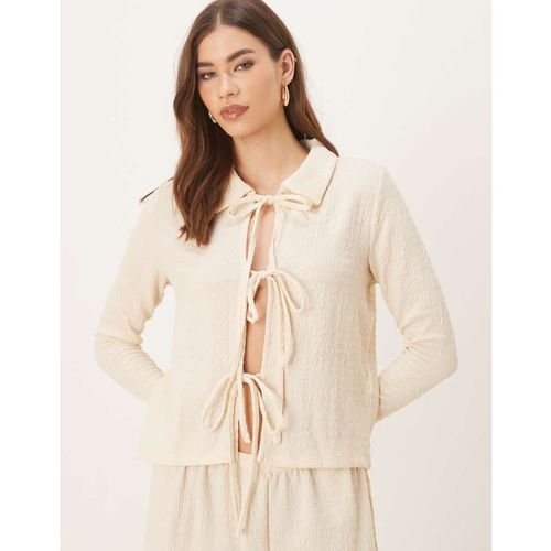 Vila Womens textured polo neck tie front jersey top co-ord in cream - Mediu