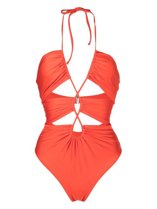 Cut-out plunging V-neck swimsuit - Orange