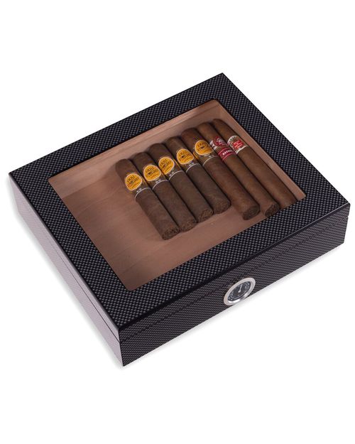 Carbon Fiber Design 20-Cigar Humidor with Glass Viewing Top & Cedar Lining