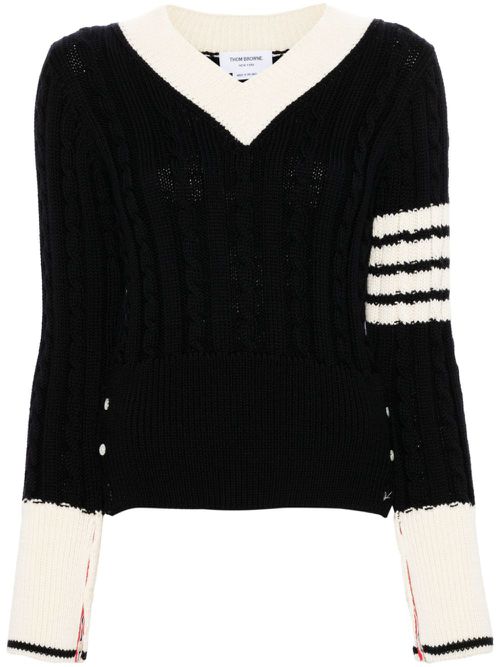 4-Bar cable-knit jumper - Blue