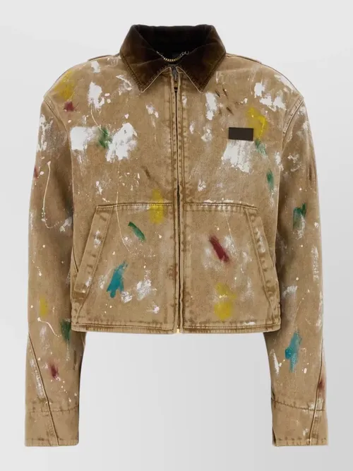 Moschino - cotton jacket paint splatter design pockets collar