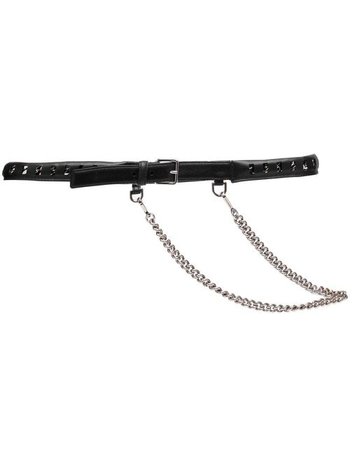 Chain-link & leather belt - Black
