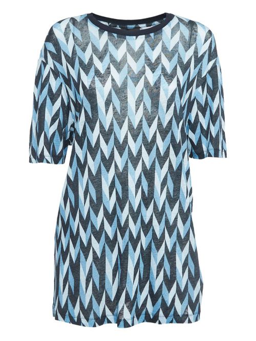 Zigzag-print linen top - Blue