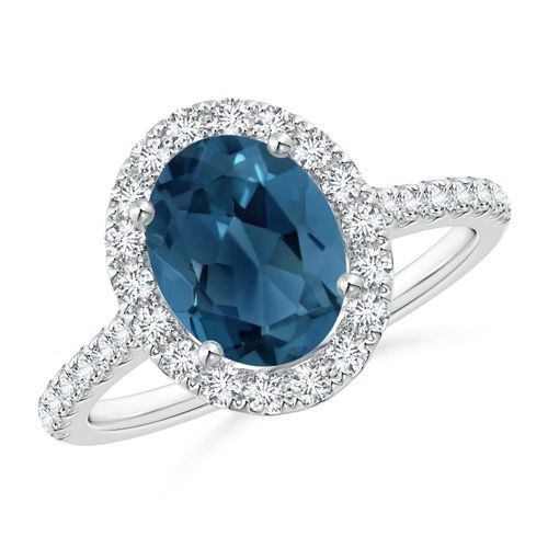 Angara 2.25 Carats Prong-Set Oval London Blue Topaz Halo Ring with Diamond Accents in Platinum