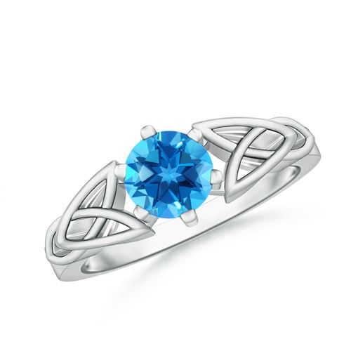 Angara 0.95 Carat Solitaire Round Swiss Blue Topaz Celtic Knot Ring in Platinum