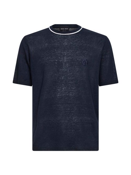 Linen-Silk Blend Crewneck Sweater — Navy
