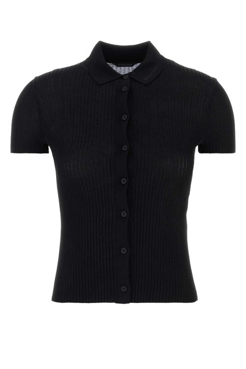 Ribbed Viscose-Cotton Polo Shirt — Black