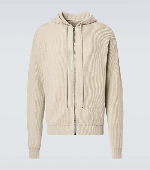 Ribbed-knit virgin wool hoodie