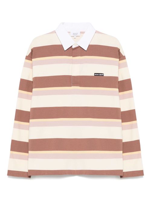 Maison Kitsuné striped long-sleeve polo shirt - Brown