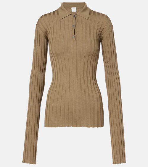 Ribbed-knit wool polo shirt