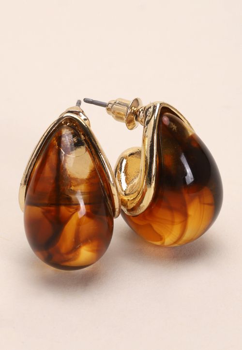 Womens Gold Amber Tear Drop Earrings