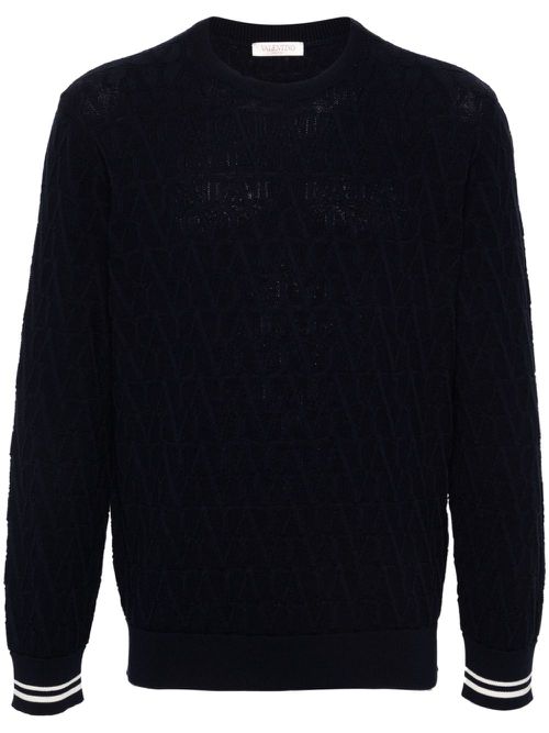 Optical Valentino-jacquard cotton jumper - Blue
