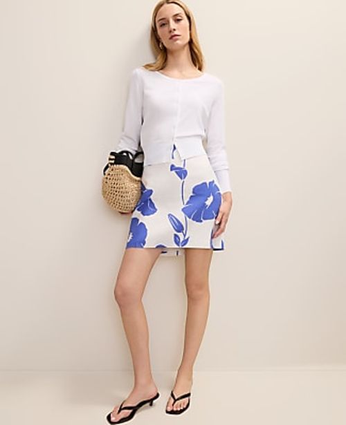 Ann Taylor Petite Floral A-Line Skirt in Linen