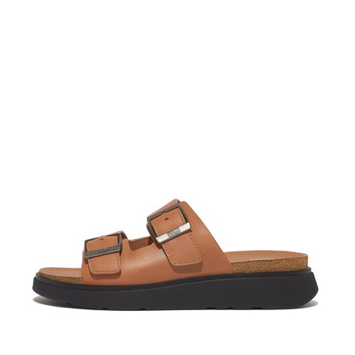 GEN-FF Buckle Two-Bar Leather Slides, Outlet, Light Tan, Size: US 10