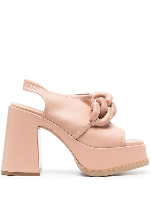 Chain-link 125mm block heel sandals - Pink