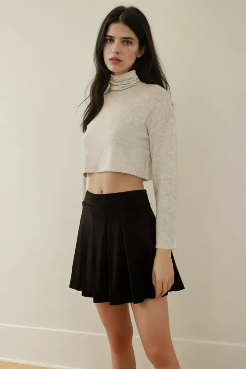 Black Pleated Mini Skort Women